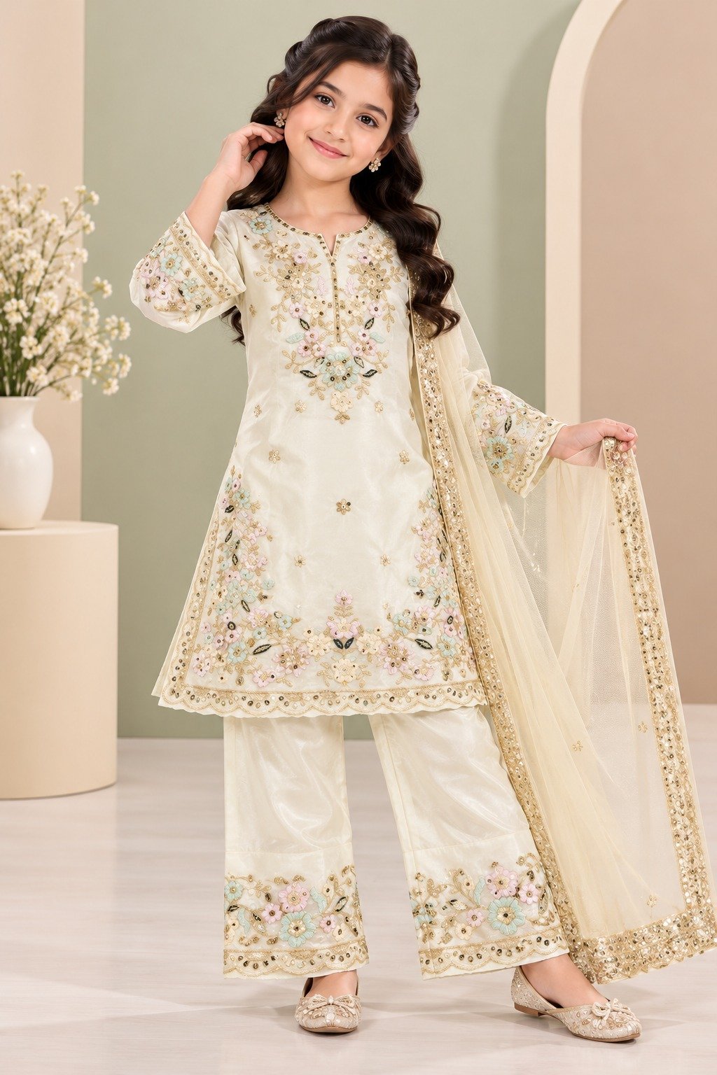 💖 Elegant Embroidered Kurta Set with Palazzo/ pant💖