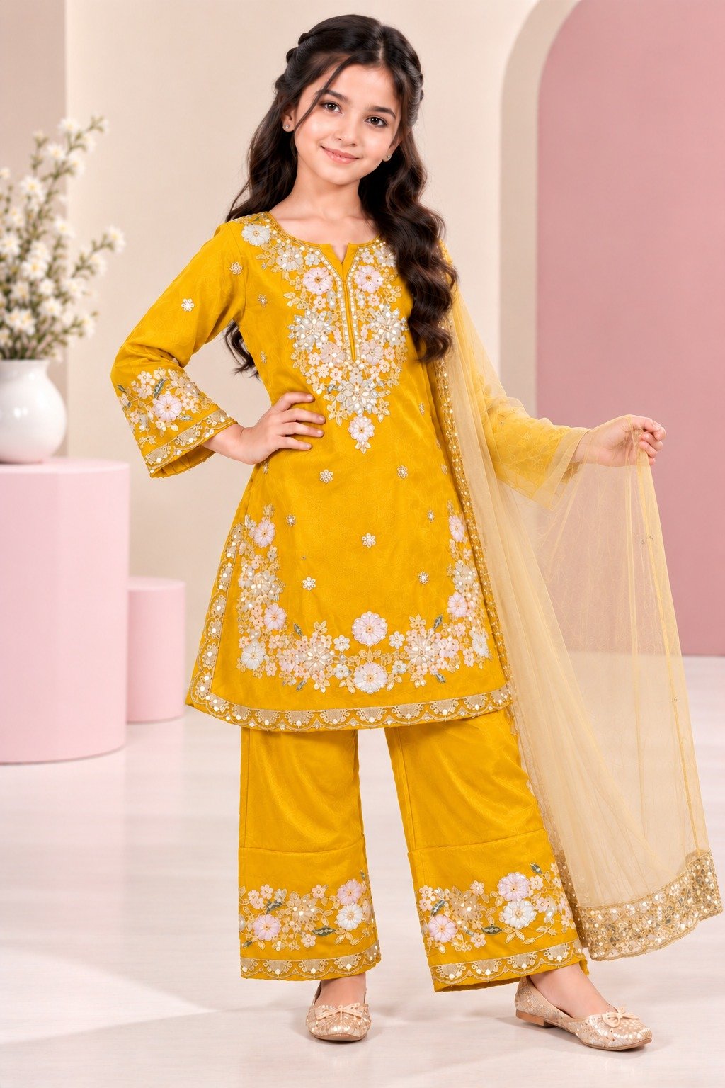 💖 Elegant Embroidered Kurta Set with Palazzo/ pant💖 Thumbnail