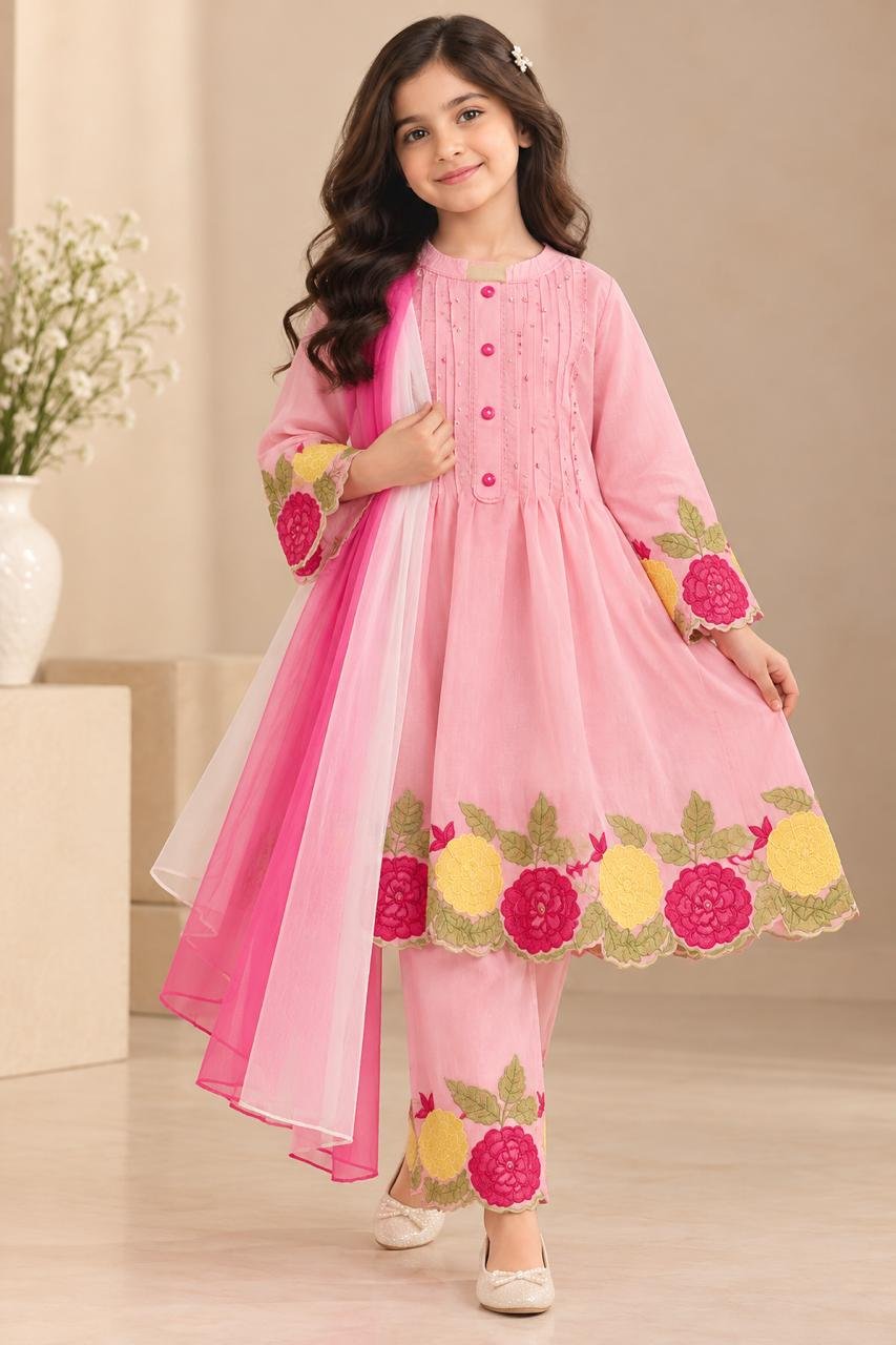 🌸 BEAUTIFUL FLORAL EMBROIDERED GIRLS’ SUIT 🌸 Thumbnail